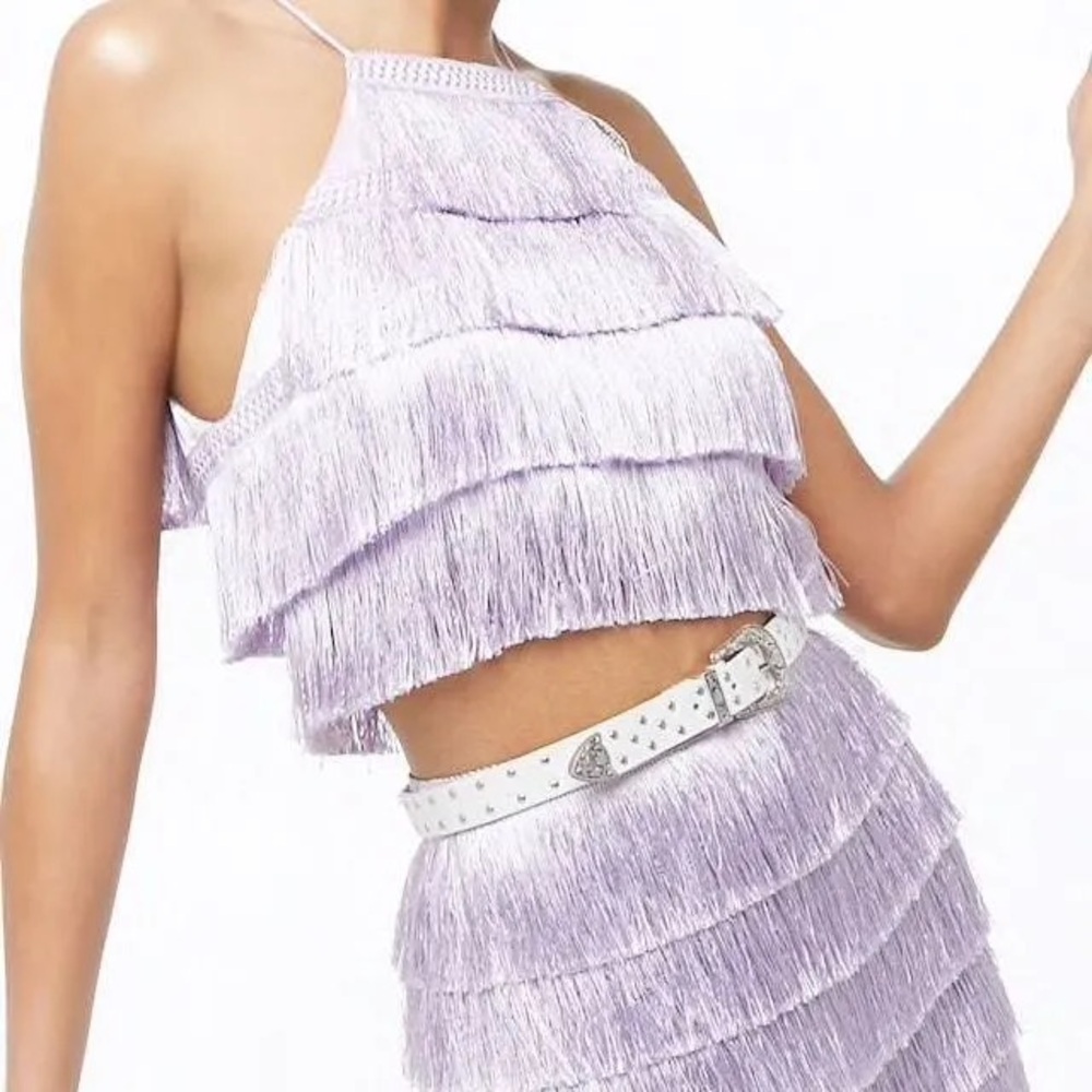 Forever 21 Fringe Crop Top in Lavender Sz S